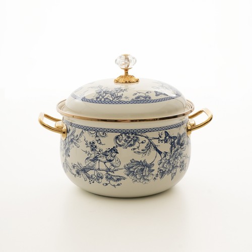 Pot émail bleu oiseau - pot, en