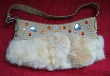 Sac beige strass et fausse fourrure