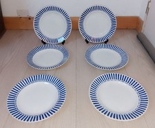 6 assiettes Anciennes Creil Et Montereau Modèle Monique Motif Géométrique Bleu