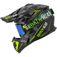 Casque Cross Brisé Squadron Gris + Lunette MX Régulateur Verte Miroitée