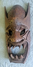 Masque artisanal Tahiti Tiki Totem Polynésien en bois Art Maor Porte-bonheur