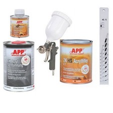 Kit appret garnissant gris avec durcisseur + diluant + règle gradué + pistolet