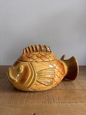 Ancienne Soupière Poisson Orangé Faïence Atelier Revernay France Barbotine