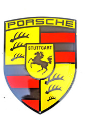 Plaque en tole émaillée Publicitaire voiture Porsche Stuttgart hauteur 45cm