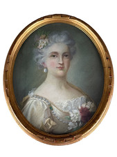 Tableaux ancien Portrait de femme courtisane pastel coiffure poudrée louis XV