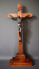 20" French Antique Large Standing Wood Crucifix Cross