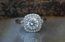 Bague de fiançailles double halo 2,80 ct diamant rond or blanc 14 carats simu...