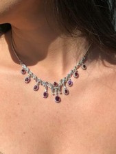 14k or Blanc Diamants & Rubis Rouge Lustre Motif Tapis Rouge Mariage Collier