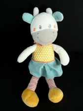 *. DOUDOU PELUCHE MOTS D'ENFANTS VACHE JUPE ECHARPE bleu vert jaune rose 29cm *