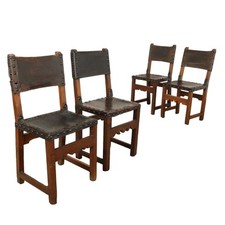 Chaises Baroques Anciennes Noyer Cuir Italie du XVIIIe Siècle Originales