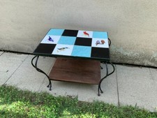 Magnifique Ancienne Table Sellette Céramique VINTAGE Années 1950 Fer forgé # 1