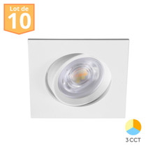 Lot de 10 Spots LED encastrables 3en1 carré blanc 7W IP20