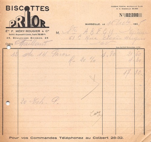 1935 biscottes prior ets - prior, f