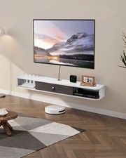 VEVOR Meuble TV flottant console multimédia murale 140 cm avec rangement blanc