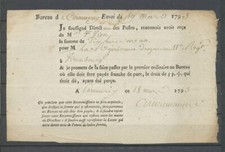1793 POSTES, reçu de 10