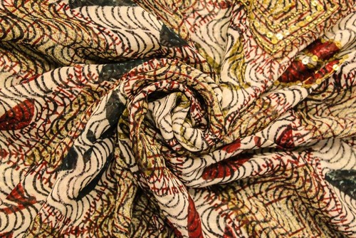 Tissu imprimé chinon - , sari