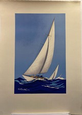 Voiliers, régates, Georges Fouillé, lithographie originale vers 1950-1960.