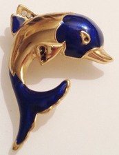 broche rétro dauphin couleur or émail couleur solitaire cristaux diamant 420