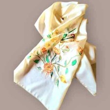 Vintage Hand Painted Scarf In Pure Silk