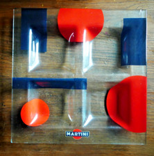 PLATEAU APERITIF EN VERRE PUBLICITAIRE MARQUE MARTINI ANNEES 80