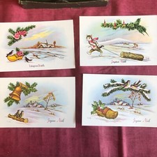 4 cartes postales anciennes NEUVES fantaisie JOYEUX NOEL NEIGE