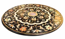 42 " Rond Noir Marbre Incrustation Pierre Table Top Décor Maison