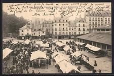 CPA Rennes, Place de la Halle aux Blés et la Poissonnerie avec marché animé 190 