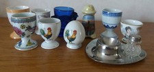 LOT de 11 coquetiers et salières faïence porcelaine métal verre / bleu poule coq
