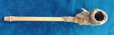 Ancienne Pipe en os ? et bambou Personnage tête de sorcier