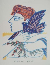 Alekos FASSIANOS : JO, Athlète aux rameaux et à la colombe, Lithographie signée