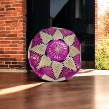 Édition Spéciale Pouffe En Cuir Marocain Fait Main - Rose Néon