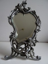 Ancien Miroir psyché en bronze argenté décor de chérubins début XX ème