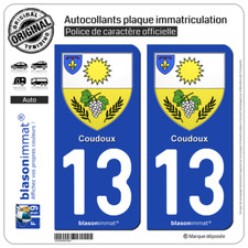 2 Stickers autocollant plaque immatriculation : 13 Coudoux - Armoiries