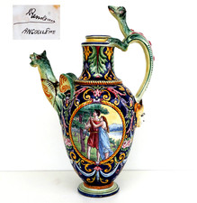 Alfred RENOLEAU Angoulême Importante AIGUIÈRE RENAISSANCE Faïence XIXème Siècle