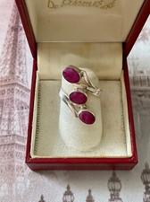 ANCIENNE BAGUE ARGENT MASSIF 3  RUBIS VÉRITABLES - BIJOU UNIQUE