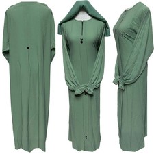 Femmes Islamique Vert Fermeture Éclair Avant Long à Élastique Manches Robe Abaya