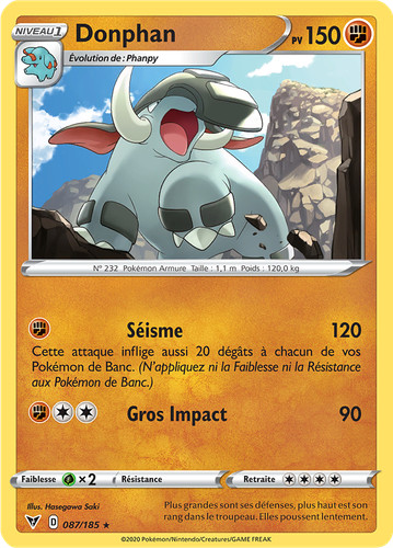 Carte pokémon donphan 087 185 - carte, 087/185