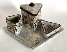 ancien service à tabac nécessaire fumeur Art déco grès émaillé Louis Dage