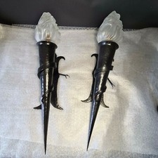 ?  Paire d’appliques flambeau, torche fer forgé,tulipe flamme 