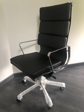Fauteuil bureau cuir noir type eames dossier haut 219 neuf aluminium chromé