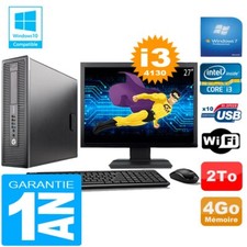 PC HP EliteDesk 800 G1 SFF Core I3-4130 4Go Disque 2 To Wifi W7 Ecran 27"