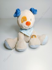 Peluche/Doudou Jim Et Bob Chien Beige Bleu Coquard Marron Bandana 23cm  - Nattou
