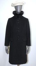Vintage 1960s Black Wool Mink Fur Collar Tailored Coat Size M Made in France