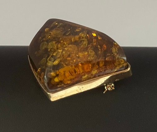 Broche bloc ambre vermeil - broche,