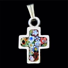 Superbe Charmant Petit Pendentif Croix en Micromosaique De Murilles Murano