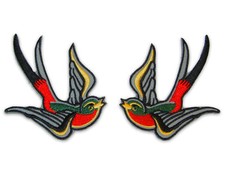 2 écussons Patch HIRONDELLES Tattoo Rock'n'Roll Rockabilly Ska Punk Rock Pin-Up