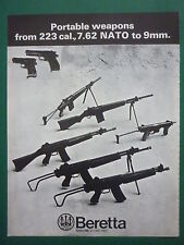 1974 PUB BERETTA 223 CAL 7.62 NATO 9 MM PISTOLET FUSIL AUTOMATIQUE ORIGINAL AD