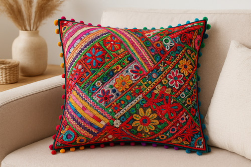 Housse coussin indienne - coussin,