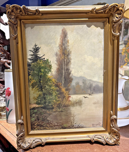 Ancien tableau huile sur bois - sur,