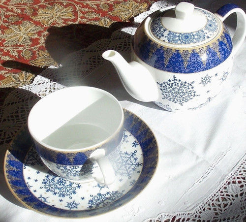 Theiere tasse soucoupe bleu - theiere, et